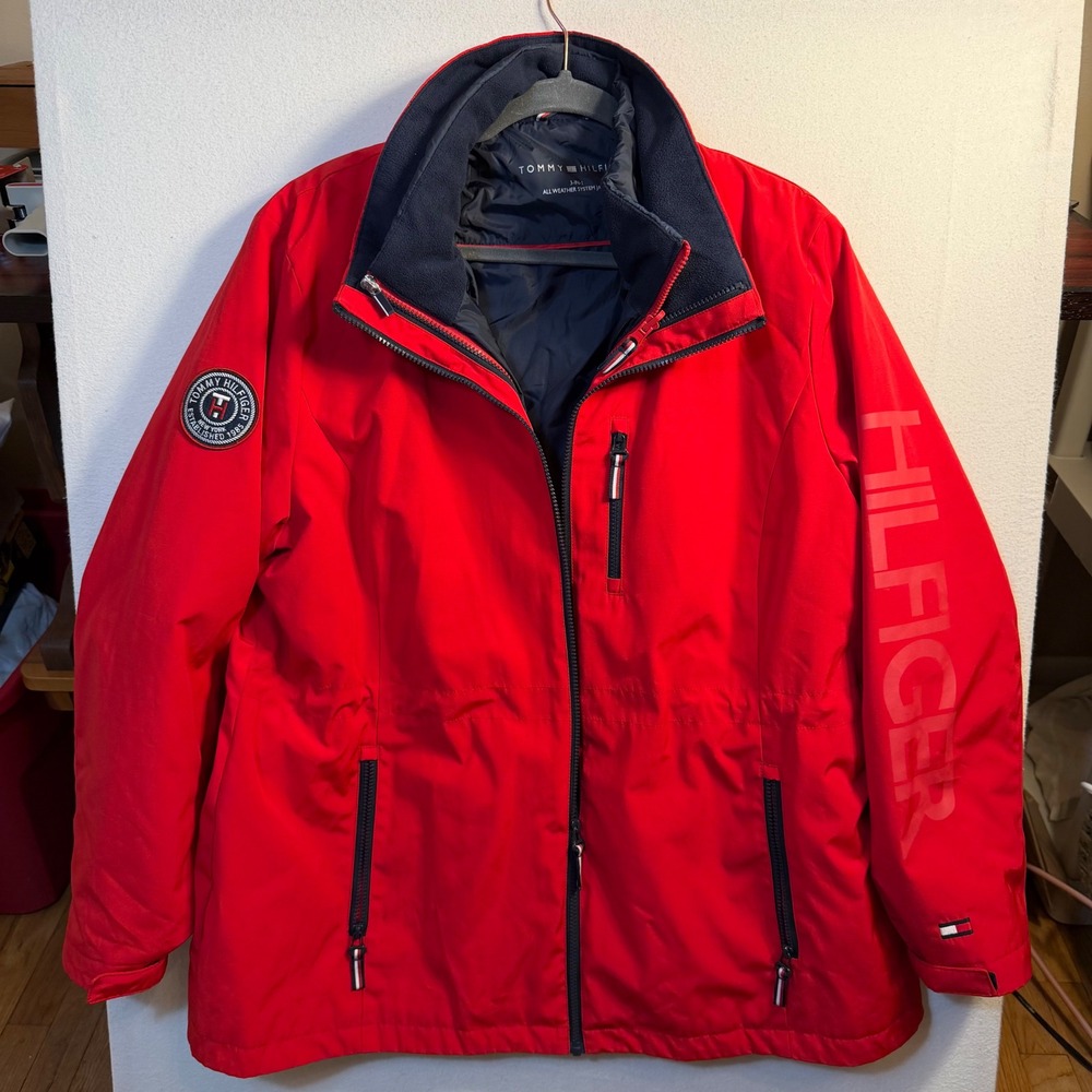 Tommy Hilfiger Mens 3-in-1 All Weather System Jacket Red Puffer Parka RN54163